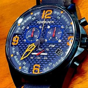 Torgoen T18 Blue Carbon Fiber 45mm Swiss Mens Racing Watch Team Pelfrey